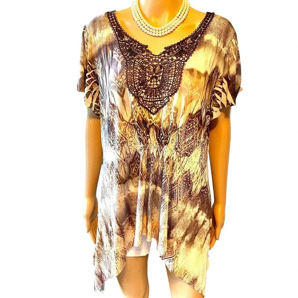 World Unity Artsy Boho Stretchy Soft comfortable Summer Blouse Women size 0X/XXL - Picture 1 of 6
